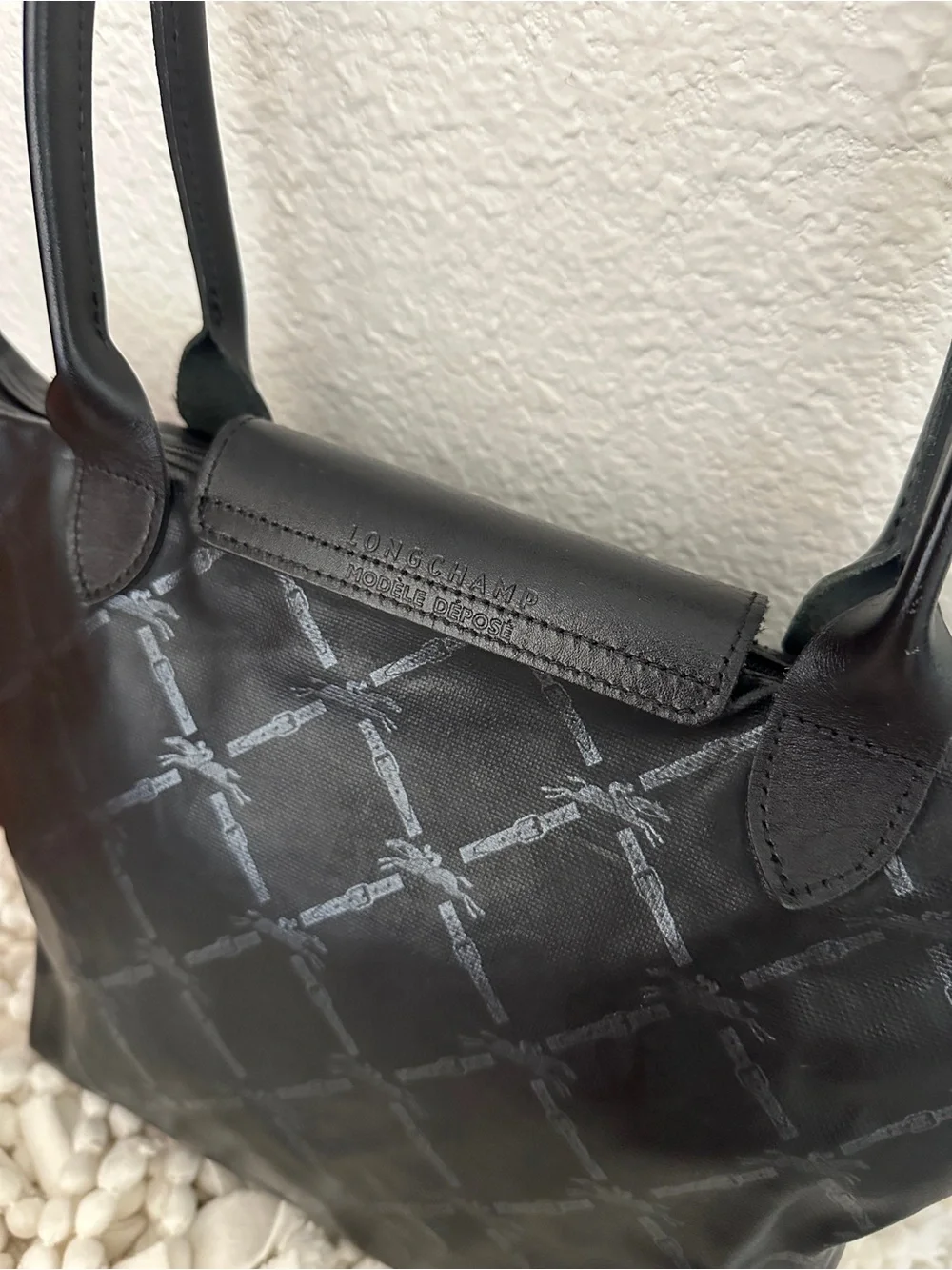 LONGCHAMP Le Pliage S Coated Canvas Horse Pattern Tote Bag Black Small - Picture 8 of 14